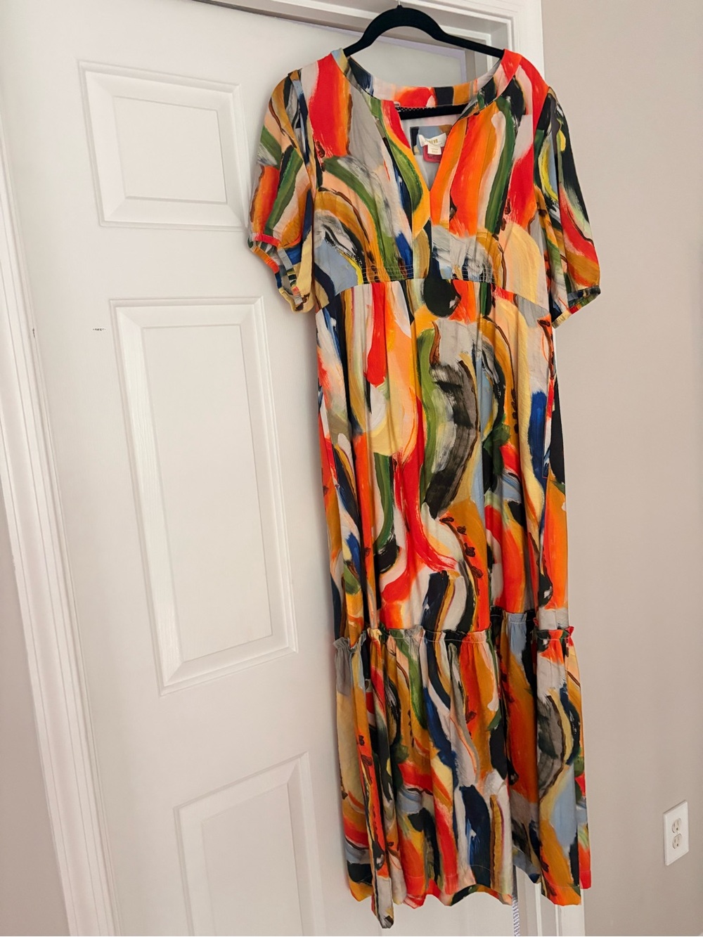 Anthropologie Maeve Abstract Print Midi Dress - Vibrant Brushstroke Design Sz L